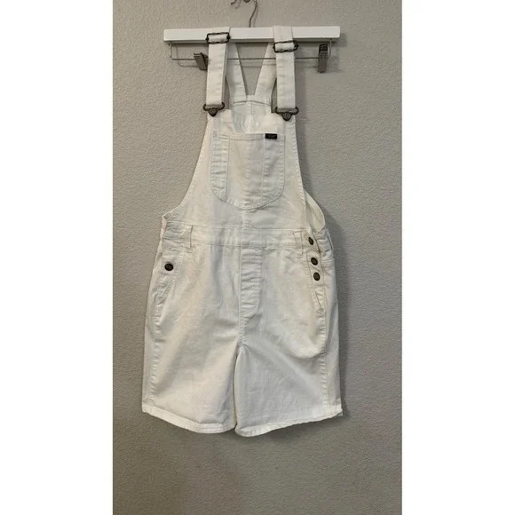 Lee Womens White Denim Overall Shorts Size S Stretch Bib Utility Summer 11233578 - Picture 2 of 11